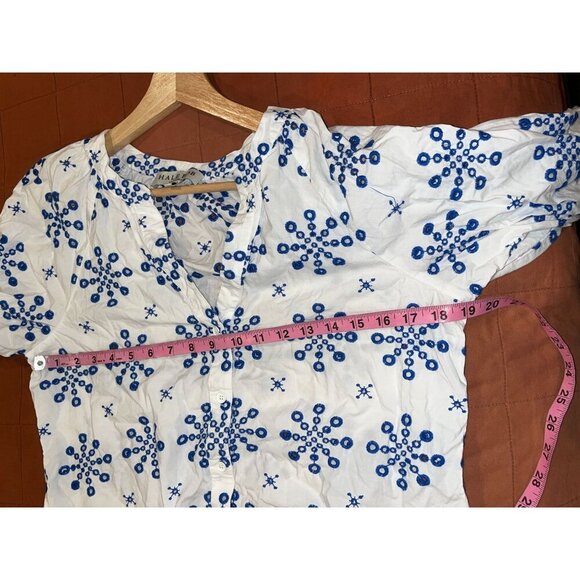 Hale Bob Blue & White Maevy Eyelete Button downs Top  Blouse Women's Blouse Size - Picture 6 of 8